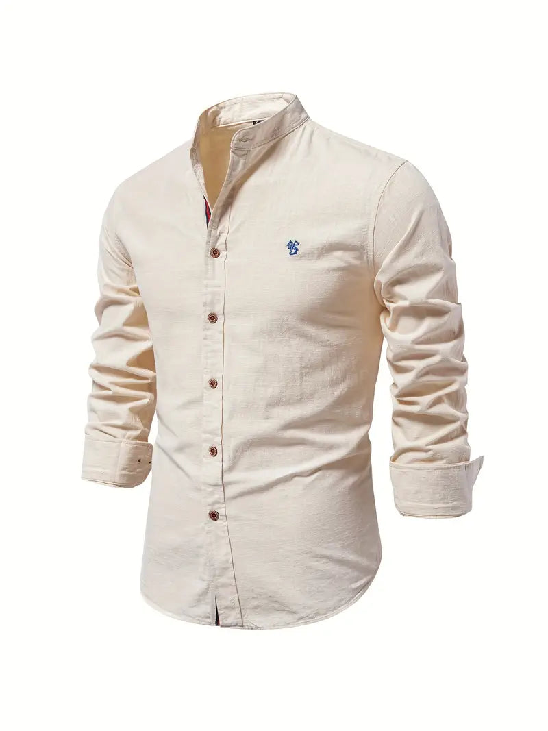 Herren Freizeithemd mit Stehkragen – Slim Fit Hemd mit Kontrastdetails
