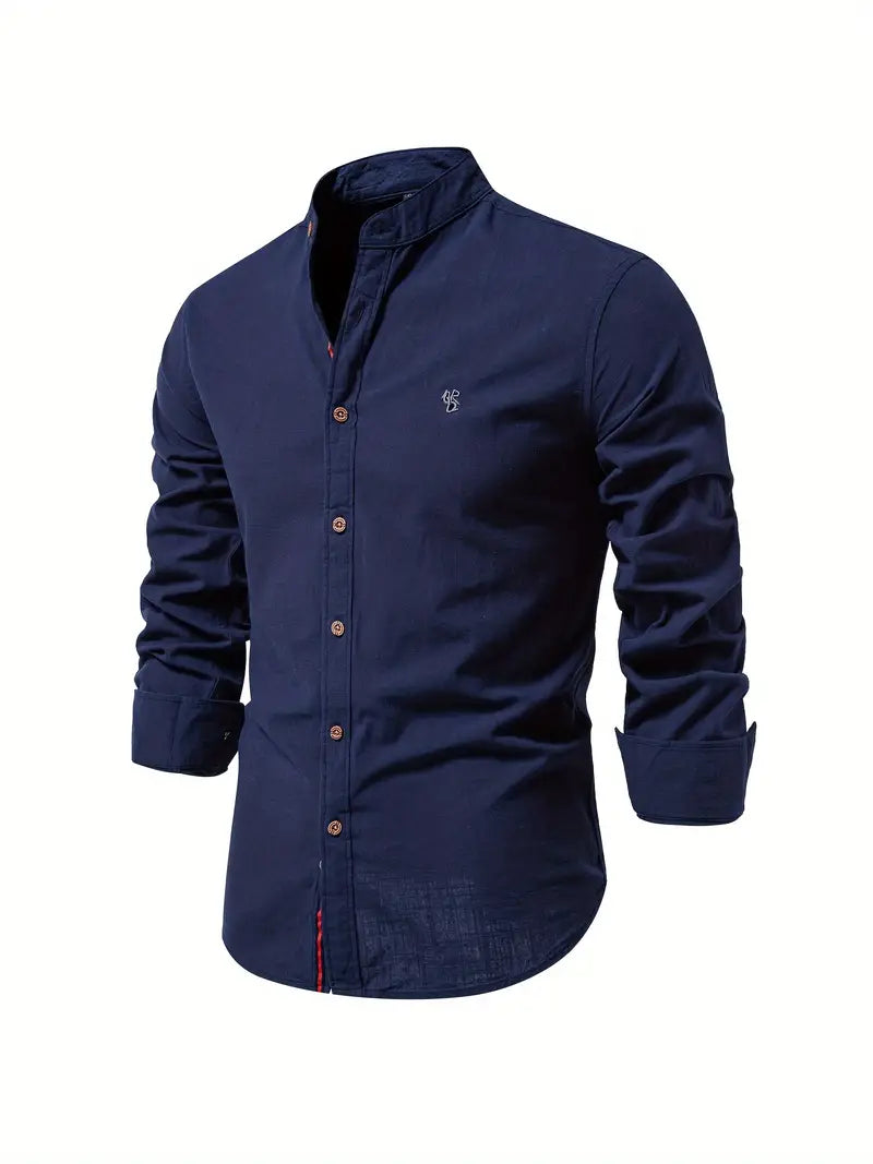 Herren Freizeithemd mit Stehkragen – Slim Fit Hemd mit Kontrastdetails