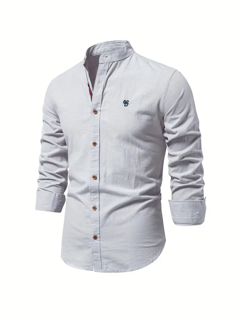Herren Freizeithemd mit Stehkragen – Slim Fit Hemd mit Kontrastdetails