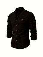 Herren Freizeithemd mit Stehkragen – Slim Fit Hemd mit Kontrastdetails