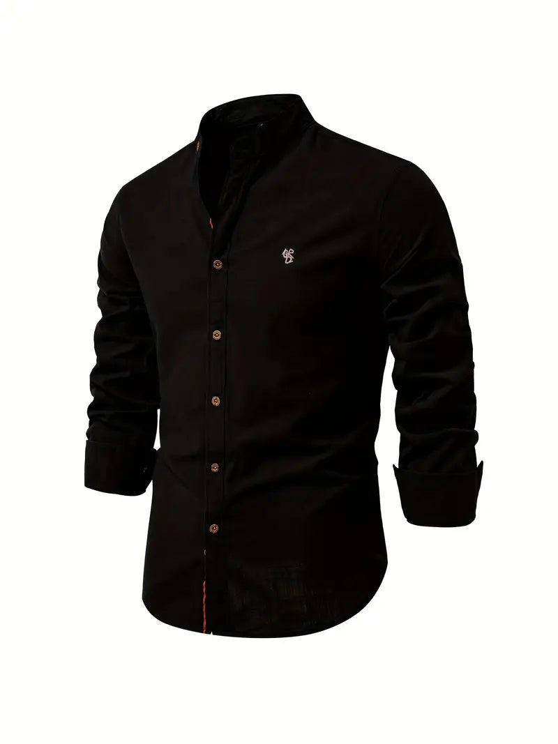 Herren Freizeithemd mit Stehkragen – Slim Fit Hemd mit Kontrastdetails
