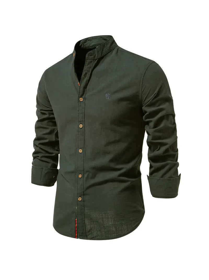 Herren Freizeithemd mit Stehkragen – Slim Fit Hemd mit Kontrastdetails