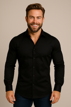 Herren Langarmhemd Slim Fit tailliert mit Brusttasche – Business & Freizeithemd