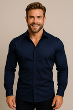 Herren Langarmhemd Slim Fit tailliert mit Brusttasche – Business & Freizeithemd