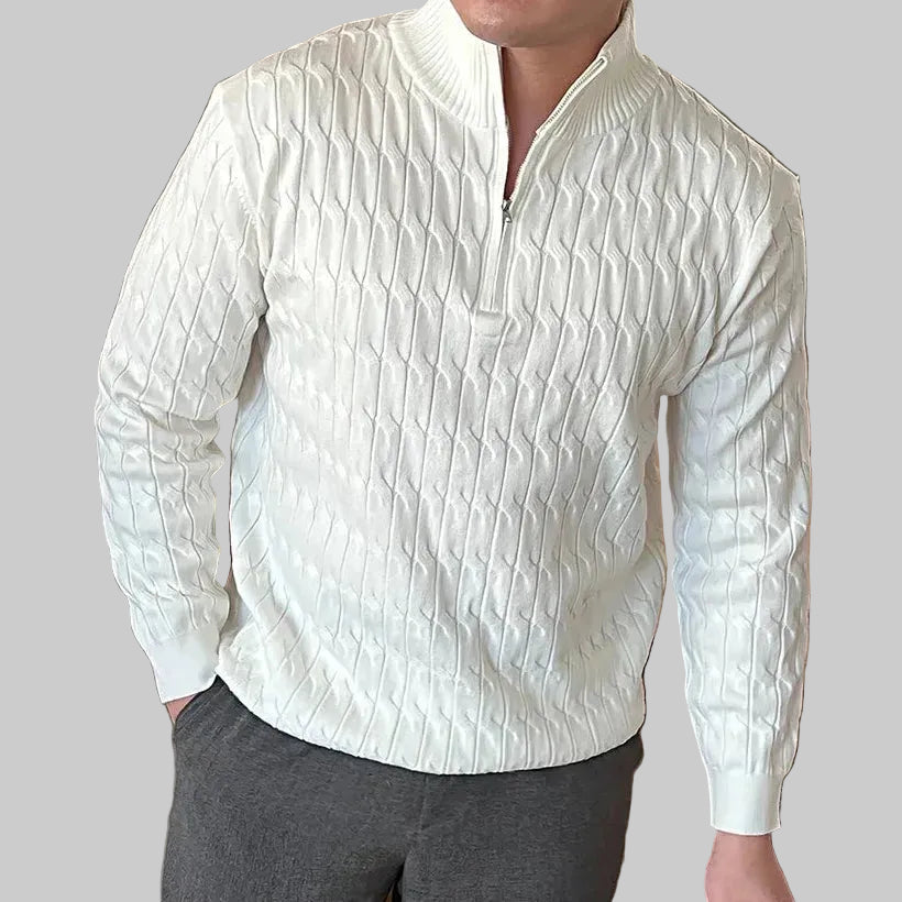 Herren Halbzip-Pullover mit Stehkragen und strukturierter Strickoptik