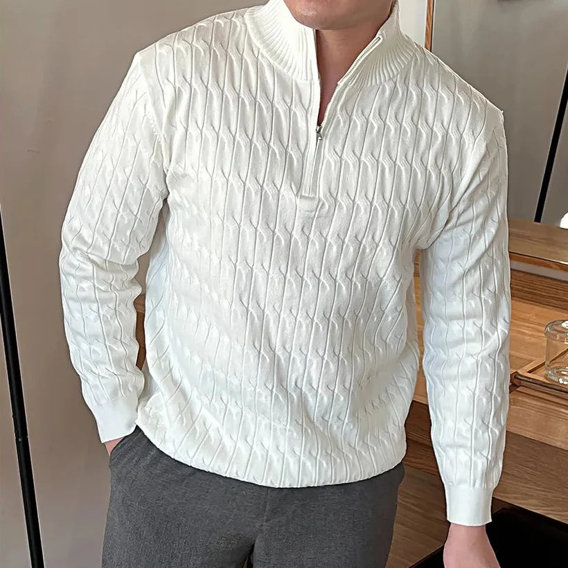 Herren Halbzip-Pullover mit Stehkragen und strukturierter Strickoptik
