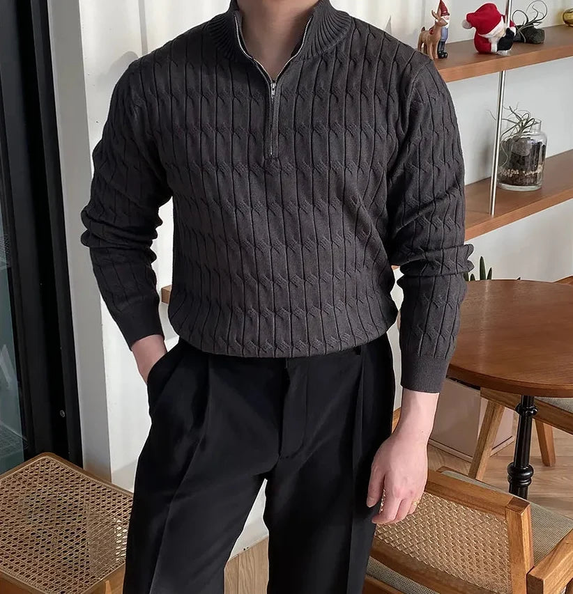 Herren Halbzip-Pullover mit Stehkragen und strukturierter Strickoptik