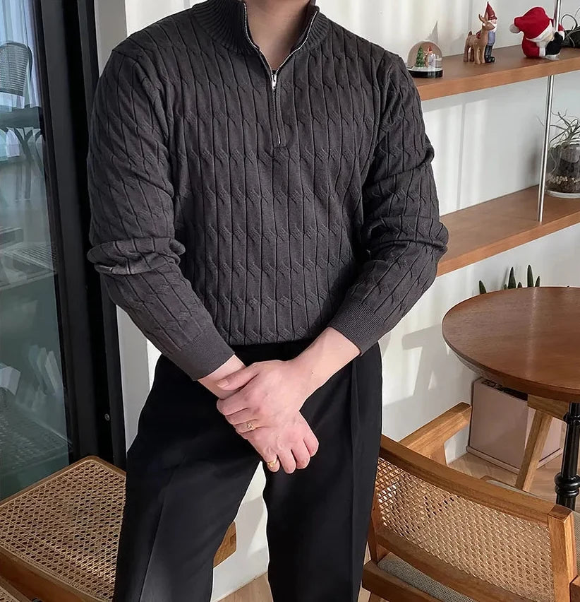 Herren Halbzip-Pullover mit Stehkragen und strukturierter Strickoptik