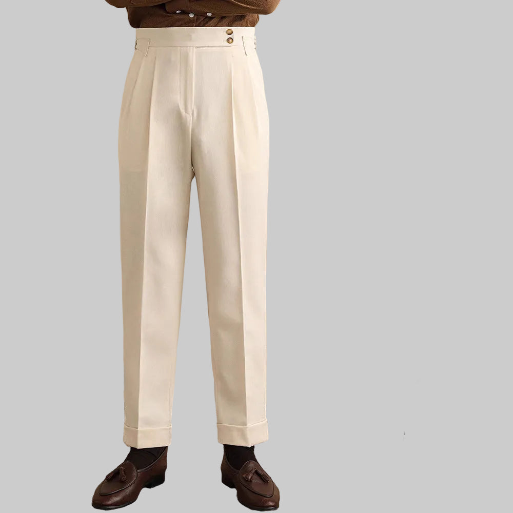 Herren Hose mit hoher Taille, Bundfalten und geradem Bein