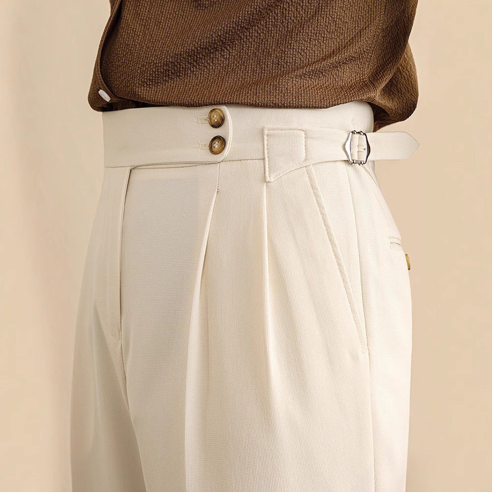 Herren Hose mit hoher Taille, Bundfalten und geradem Bein