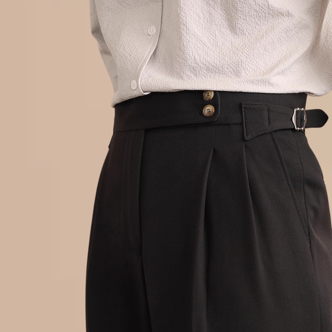 Herren Hose mit hoher Taille, Bundfalten und geradem Bein