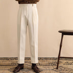 Herren Hose mit hoher Taille, Bundfalten und geradem Bein