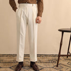 Herren Hose mit hoher Taille, Bundfalten und geradem Bein