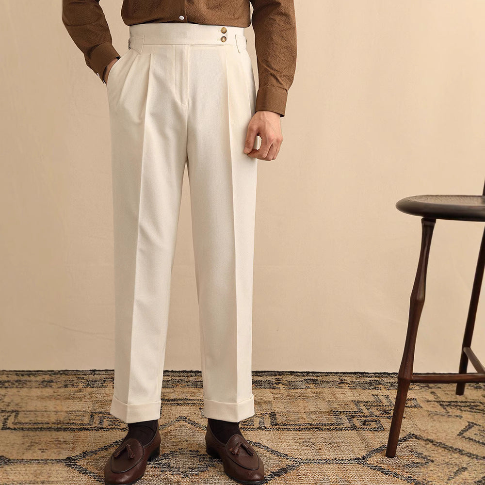 Herren Hose mit hoher Taille, Bundfalten und geradem Bein