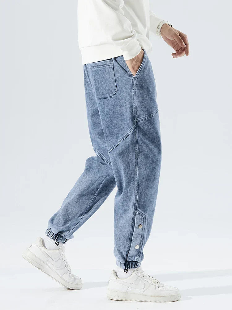 Herren Jeans mit elastischem Bund, Kordelzug und gerippten Beinabschlüssen