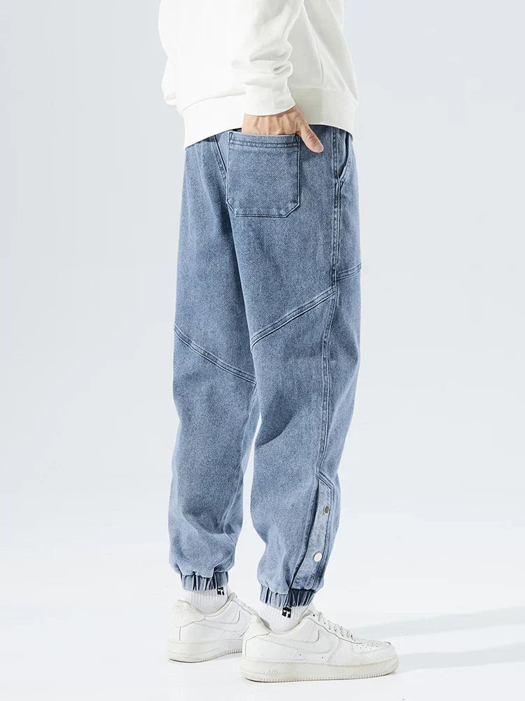 Herren Jeans mit elastischem Bund, Kordelzug und gerippten Beinabschlüssen