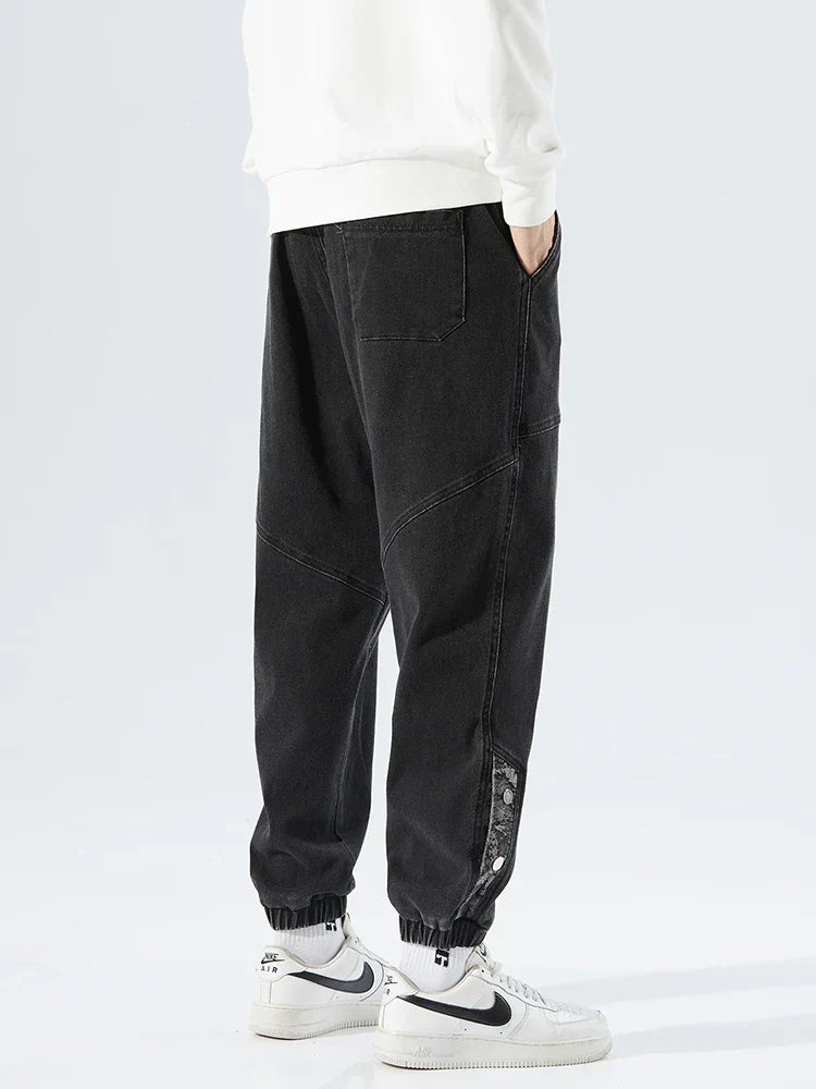 Herren Jeans mit elastischem Bund, Kordelzug und gerippten Beinabschlüssen