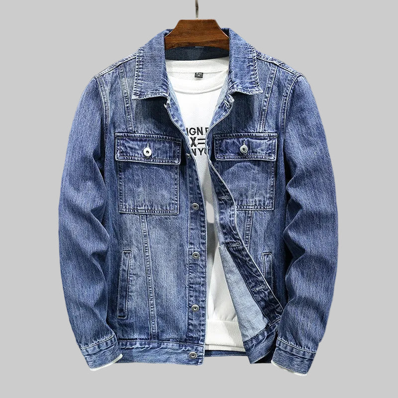Herren Jeansjacke im klassischen Stil mit Knopfverschluss und Brusttaschen