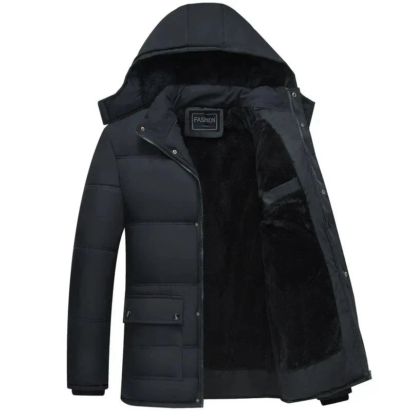 Herren Winterparka schwarz mit Fleecefutter und Kapuze – warme Steppjacke gefüttert