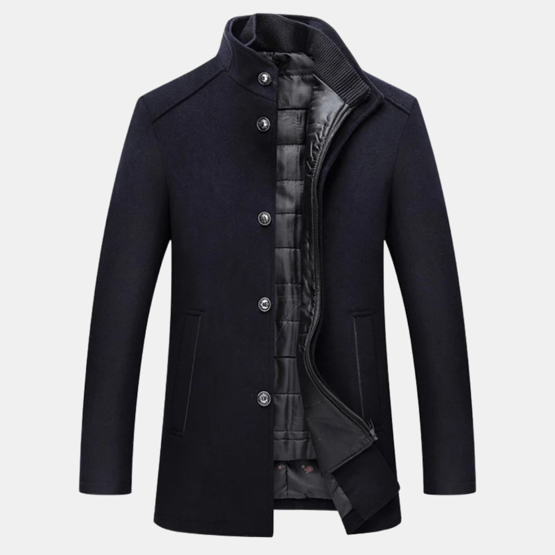 Herren Longline-Mantel mit hohem Halsausschnitt und strukturiertem Design