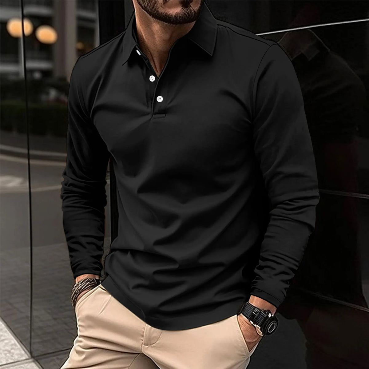 Herren Langarm Poloshirt Slim Fit – klassisches Basic Polo