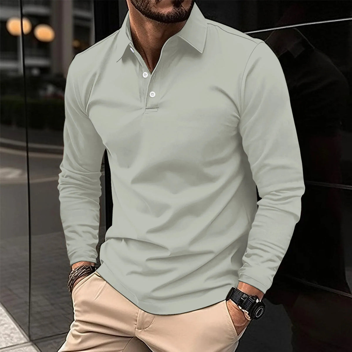 Herren Langarm Poloshirt Slim Fit – klassisches Basic Polo