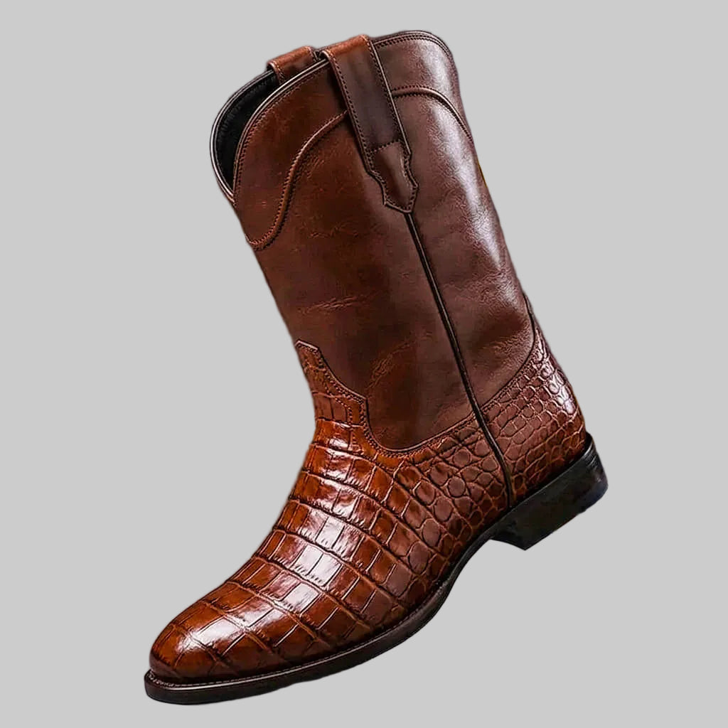 Herren Leder-Cowboystiefel mit Krokodilmuster und hohem Schaft