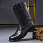 Herren Leder-Cowboystiefel mit Krokodilmuster und hohem Schaft