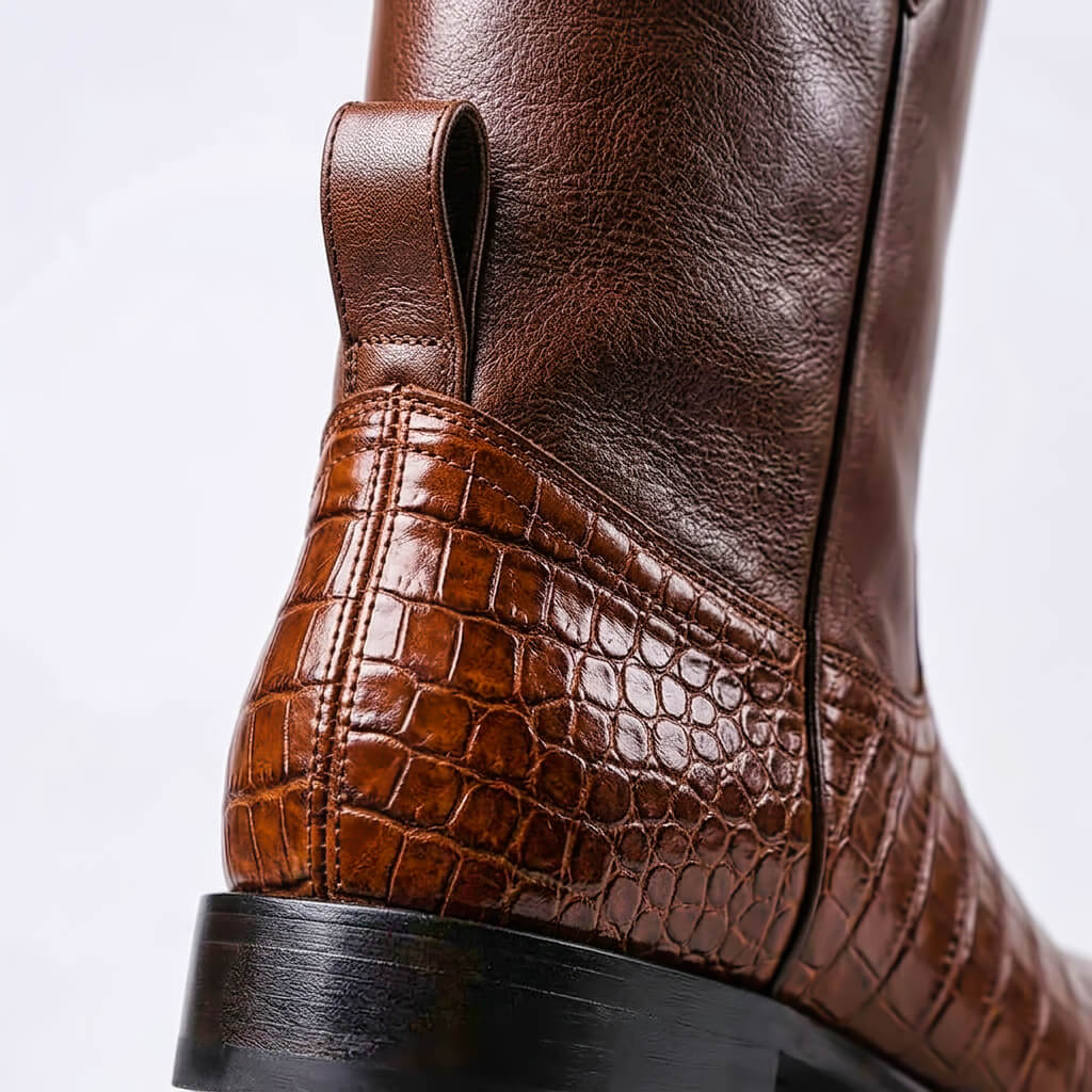 Herren Leder-Cowboystiefel mit Krokodilmuster und hohem Schaft