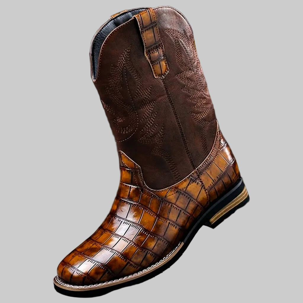 Herren Leder-Cowboystiefel mit hohem Schaft und Western-Stickerei