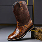 Herren Leder-Cowboystiefel mit hohem Schaft und Western-Stickerei