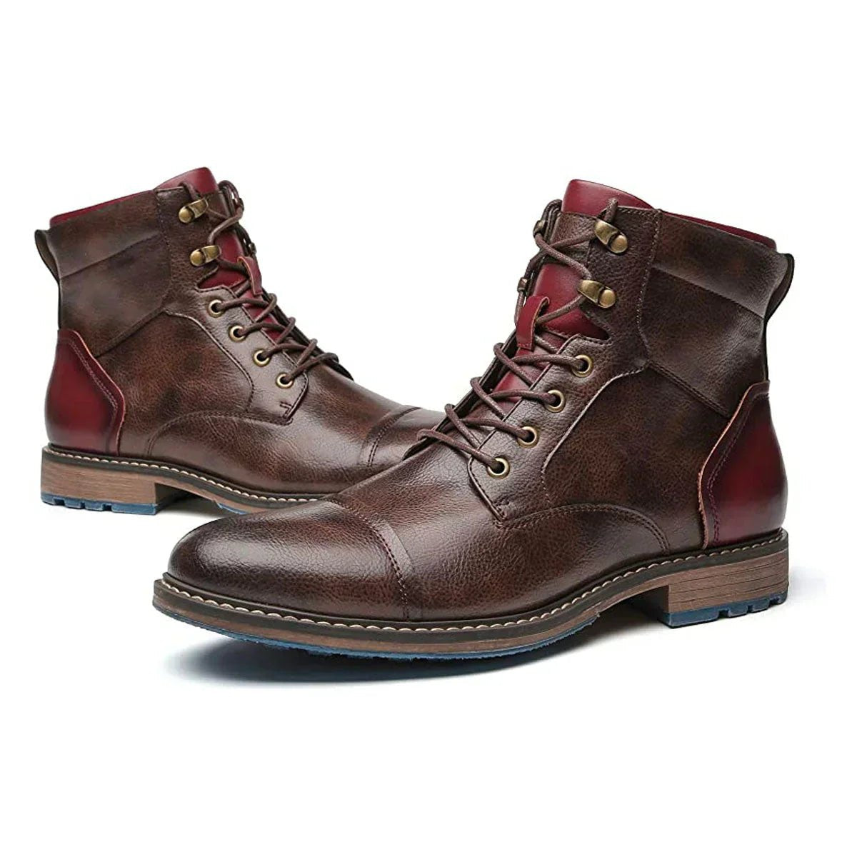 Herren Leder-Schnürstiefel mit Oxford-Design und seitlichem Reißverschluss