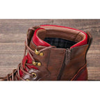 Herren Leder-Schnürstiefel mit Oxford-Design und seitlichem Reißverschluss