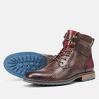 Herren Leder-Schnürstiefel mit Oxford-Design und seitlichem Reißverschluss