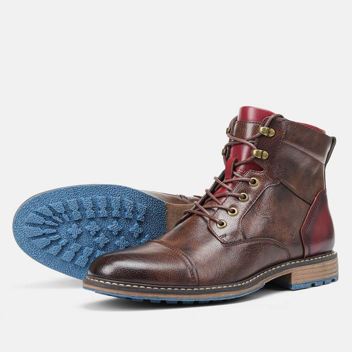 Herren Leder-Schnürstiefel mit Oxford-Design und seitlichem Reißverschluss