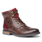 Herren Leder-Schnürstiefel mit Oxford-Design und seitlichem Reißverschluss
