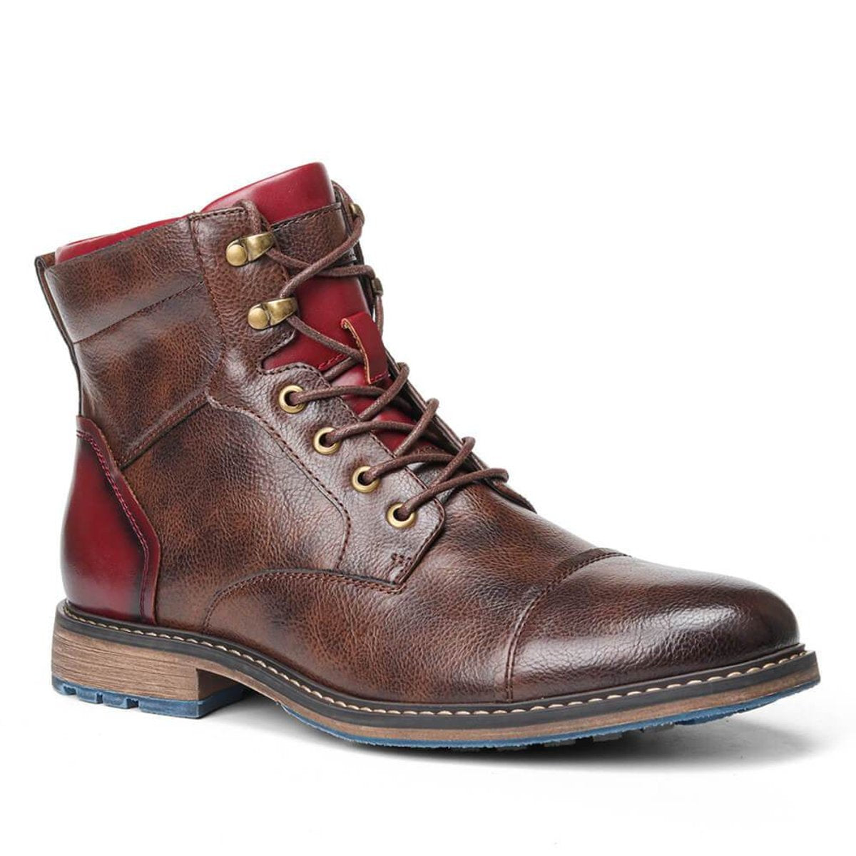 Herren Leder-Schnürstiefel mit Oxford-Design und seitlichem Reißverschluss