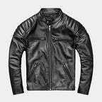 Herren Lederjacke Racer mit gerippten Schulterpartien