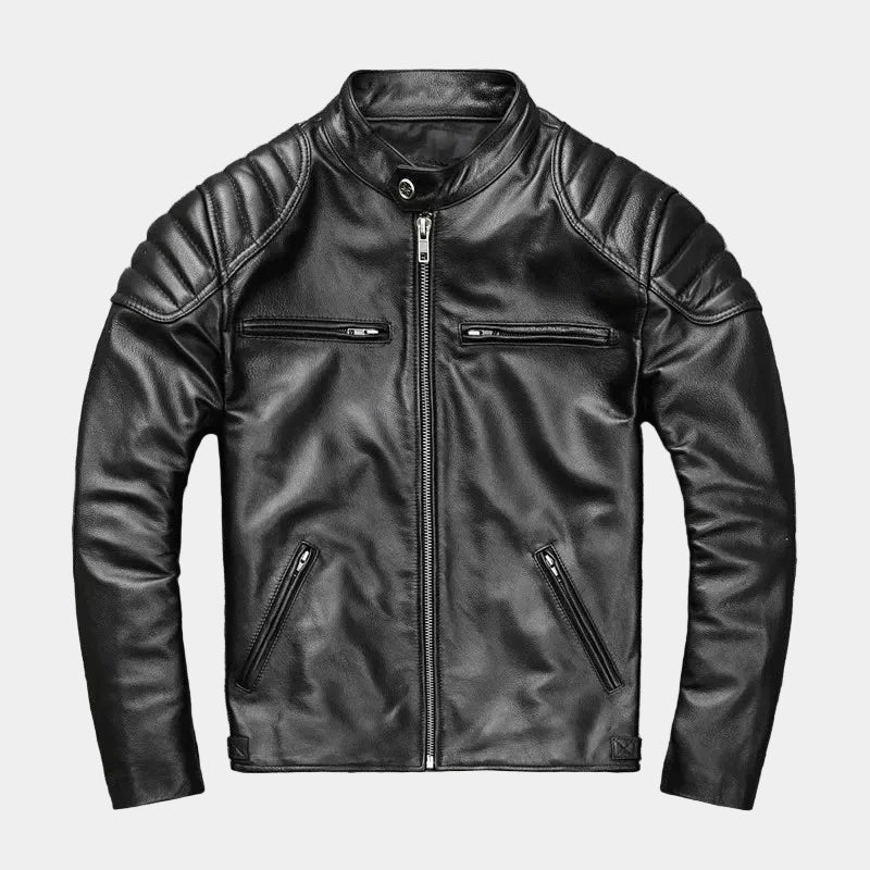Herren Lederjacke Racer mit gerippten Schulterpartien