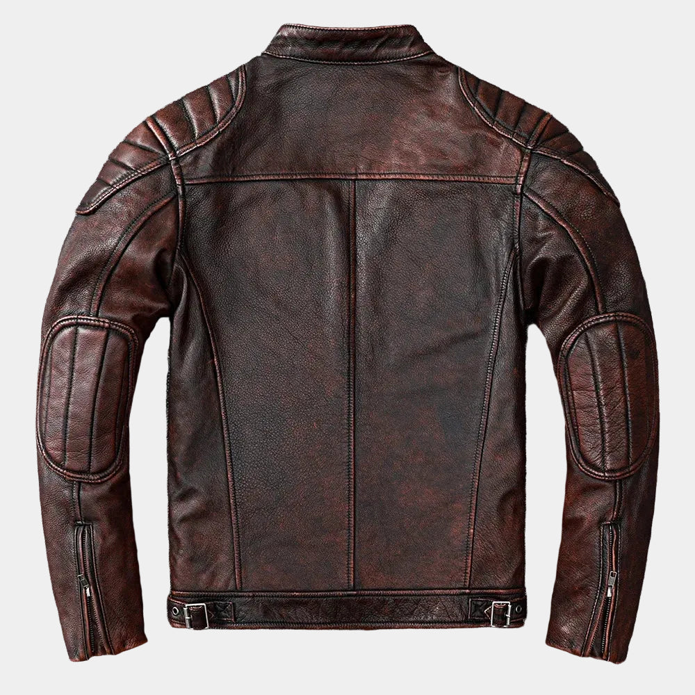 Herren Lederjacke Racer mit gerippten Schulterpartien