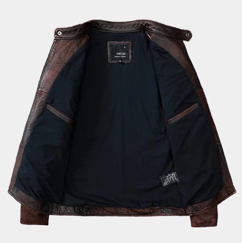 Herren Lederjacke Racer mit gerippten Schulterpartien