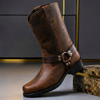 Herren Lederstiefel mit Schnalle, halbhohem Schaft und robuster Sohle