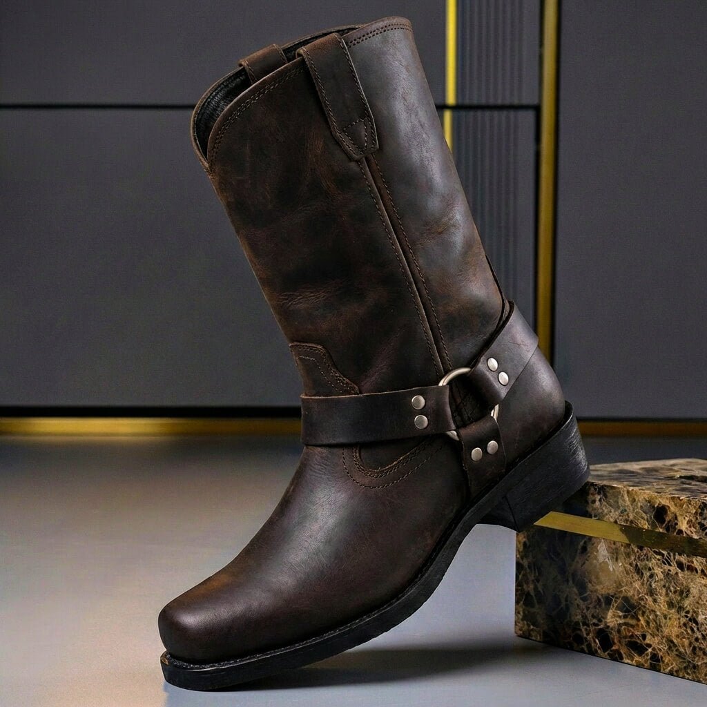 Herren Lederstiefel mit Schnalle, halbhohem Schaft und robuster Sohle