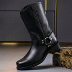 Herren Lederstiefel mit Schnalle, halbhohem Schaft und robuster Sohle
