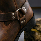 Herren Lederstiefel mit Schnalle, halbhohem Schaft und robuster Sohle