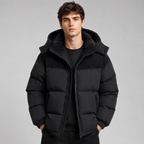 Herren Winter Pufferjacke Oversize mit Kapuze und Cord-Einsätzen – Steppjacke