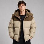 Herren Winter Pufferjacke Oversize mit Kapuze und Cord-Einsätzen – Steppjacke