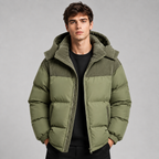 Herren Winter Pufferjacke Oversize mit Kapuze und Cord-Einsätzen – Steppjacke