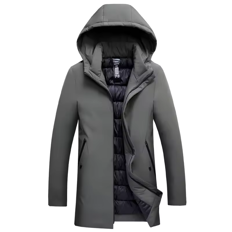 Herren Winterparka wattiert mit Kapuze, Stehkragen und Reißverschluss
