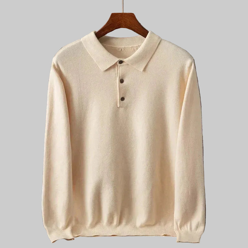 Herren Poloshirt-Pullover mit 3-Knopf-Leiste und langen Ärmeln